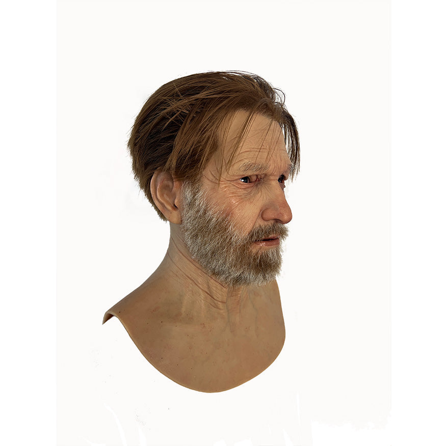 Ultra Realistic Elderly Man Silicone Mask with Hair – Full Head Old Man Disguise Mask for Film, Prank & Social Experiment
