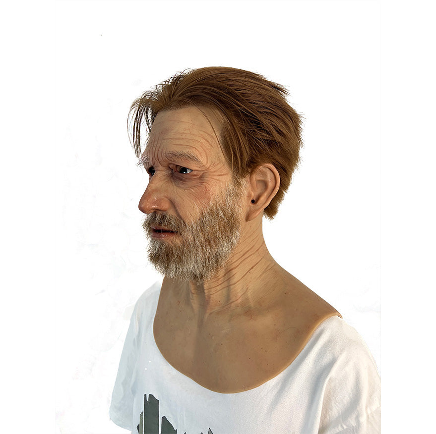 Ultra Realistic Elderly Man Silicone Mask with Hair – Full Head Old Man Disguise Mask for Film, Prank & Social Experiment