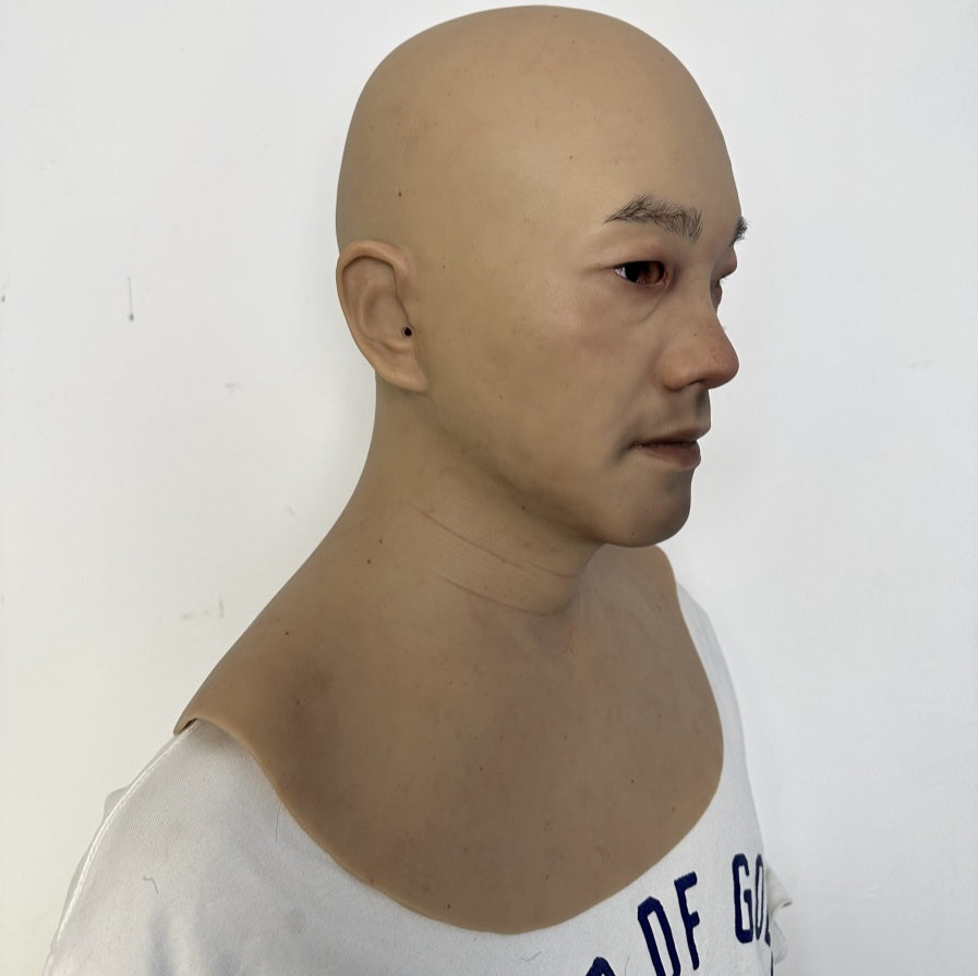 Ultra Realistic Asian Male Silicone Mask – Full Head Human Face Disguise Mask for Film, Social Experiment & Transformation