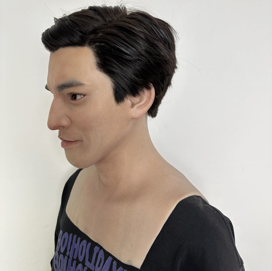 超逼真英俊男性硅胶面具 全头 – 用于伪装、角色扮演和电影的超真实模型面具