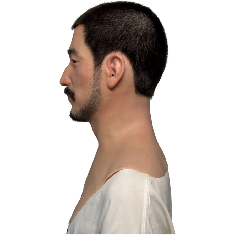 Ultra Realistic Asian Male Silicone Mask Full Head – Bearded Man Disguise Mask for Cosplay, Film & Prank