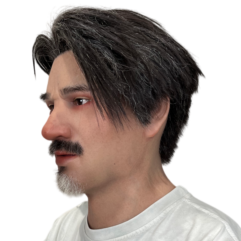 Ultra Realistic Asian Male Silicone Mask with Hair – Full Head Human Face Mask for Disguise, Film & Real-Life Transformation