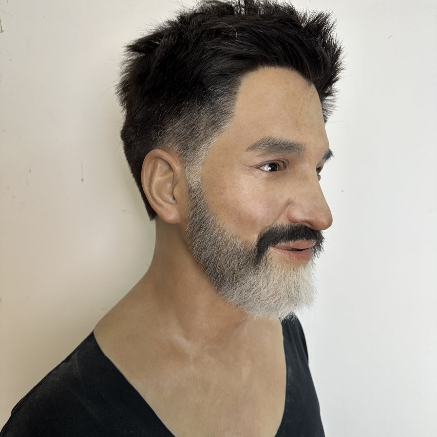 Ultra Realistic Silicone Mask Full Head – Middle-Aged Male Face Mask with Beard for Cosplay, Film FX & Disguise