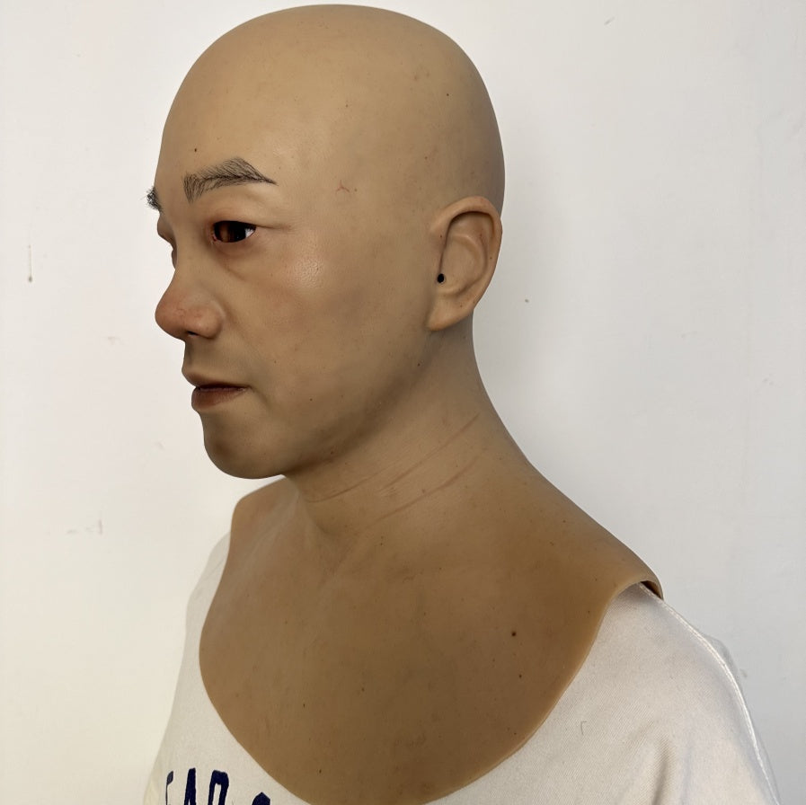 Ultra Realistic Asian Male Silicone Mask – Full Head Human Face Disguise Mask for Film, Social Experiment & Transformation