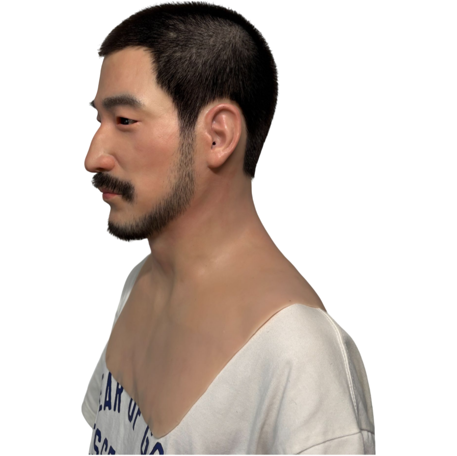 Ultra Realistic Asian Male Silicone Mask Full Head – Bearded Man Disguise Mask for Cosplay, Film & Prank