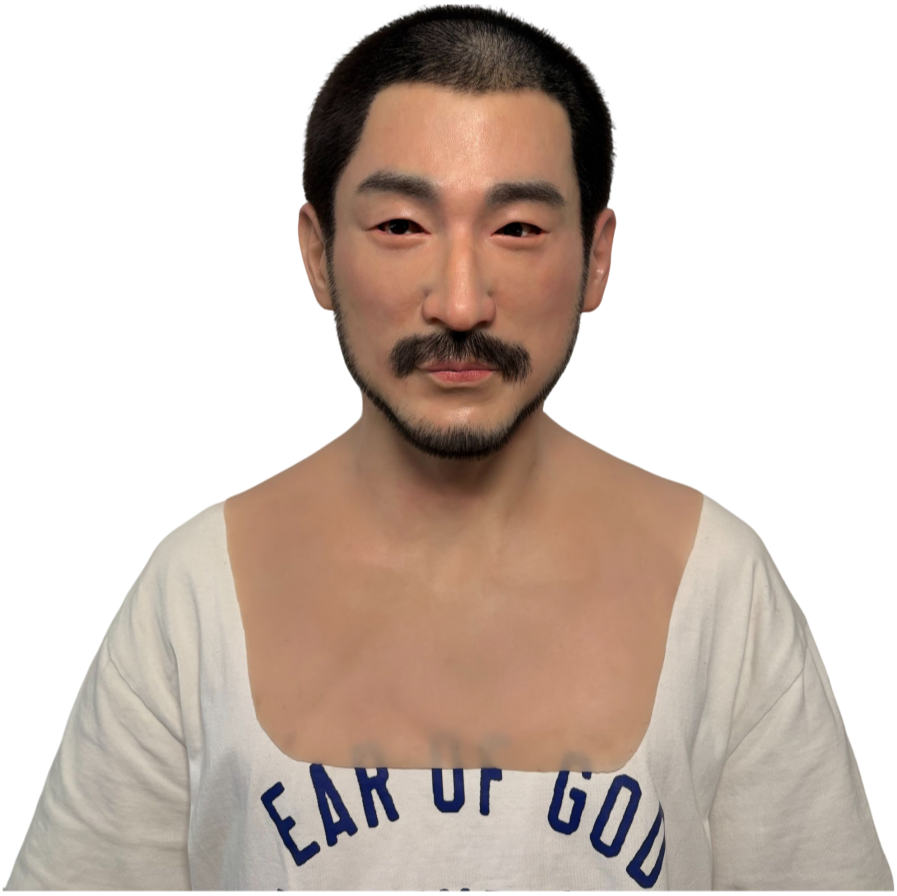 Ultra Realistic Asian Male Silicone Mask Full Head – Bearded Man Disguise Mask for Cosplay, Film & Prank