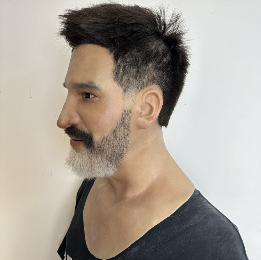 Ultra Realistic Silicone Mask Full Head – Middle-Aged Male Face Mask with Beard for Cosplay, Film FX & Disguise