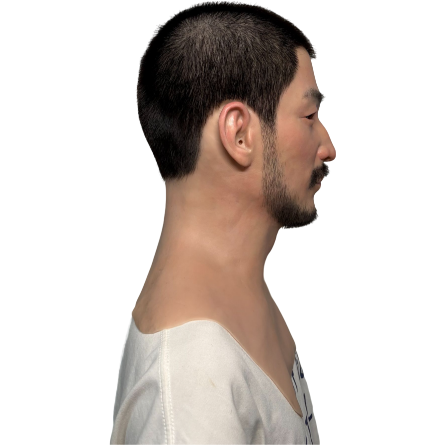 Ultra Realistic Asian Male Silicone Mask Full Head – Bearded Man Disguise Mask for Cosplay, Film & Prank