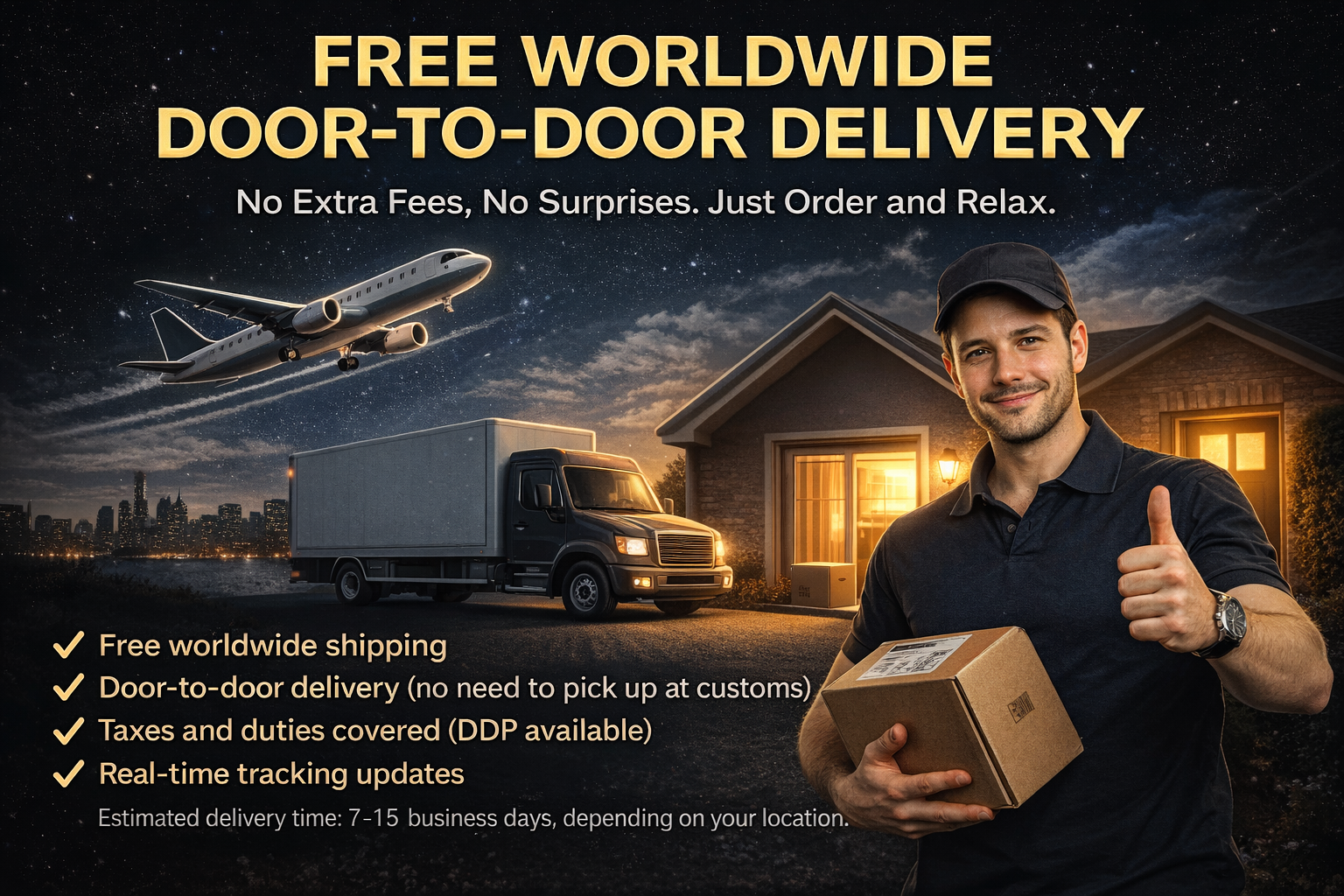 Free worldwide door-to-door delivery
