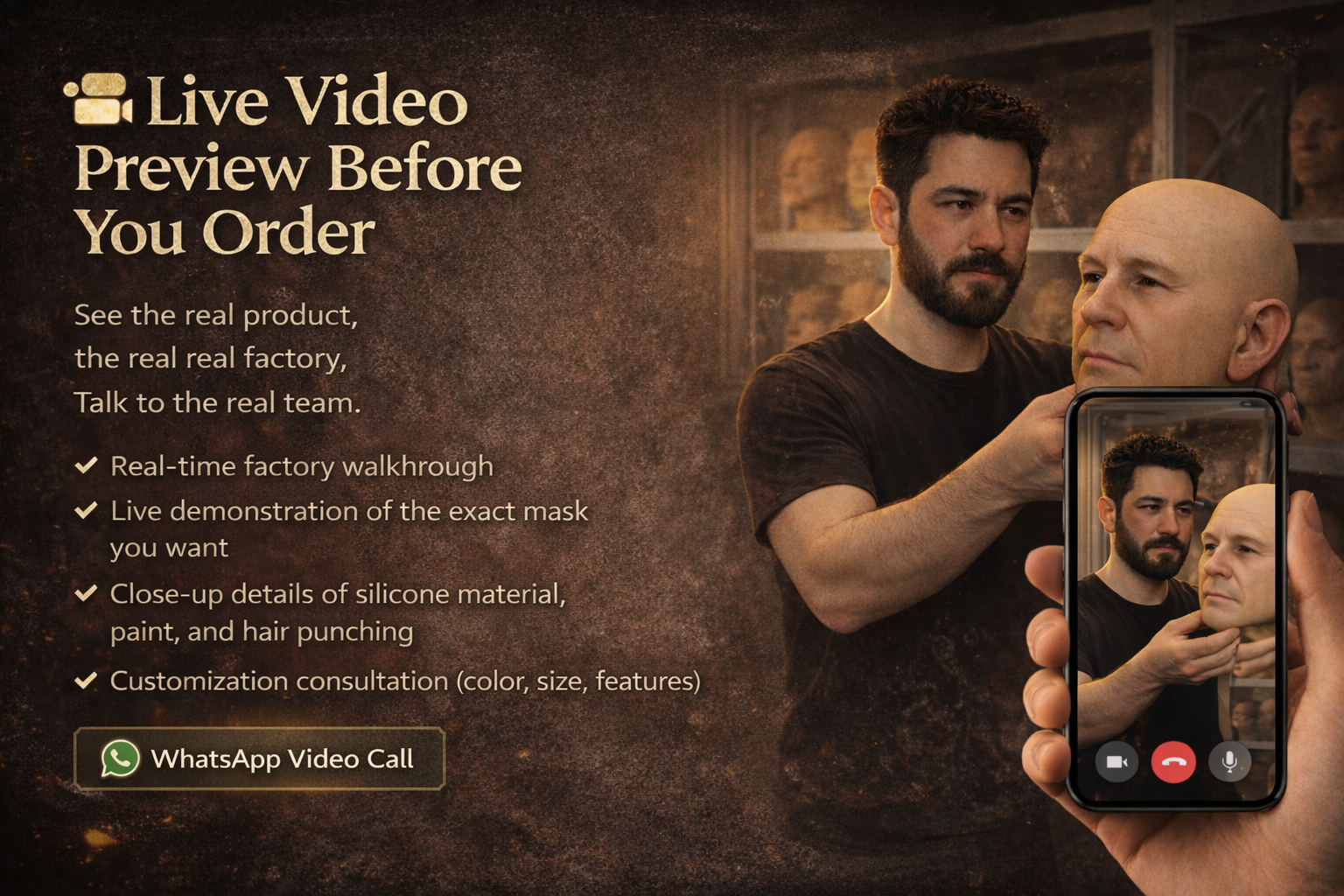 Live video preview before ordering realistic silicone mask